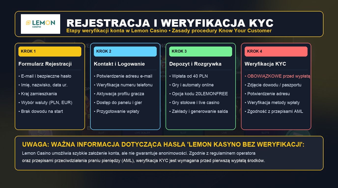 Proces rejestracji i etapy weryfikacji KYC w Lemon Casino