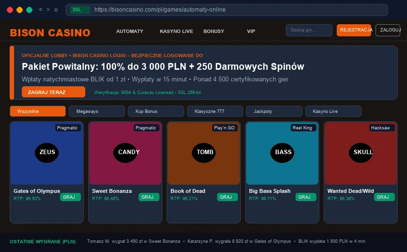 Bison Casino Login :  oficjalny formularz autoryzacji gracza
