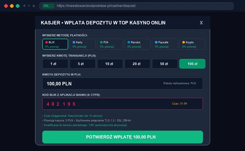 kasyno minimalny depozyt 100 zł :  bezpieczna płatność BLIK i Revolut