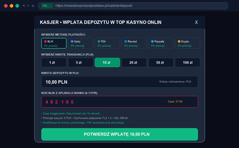 kasyno minimalny depozyt 10 zł :  natychmiastowa wpłata kodem BLIK