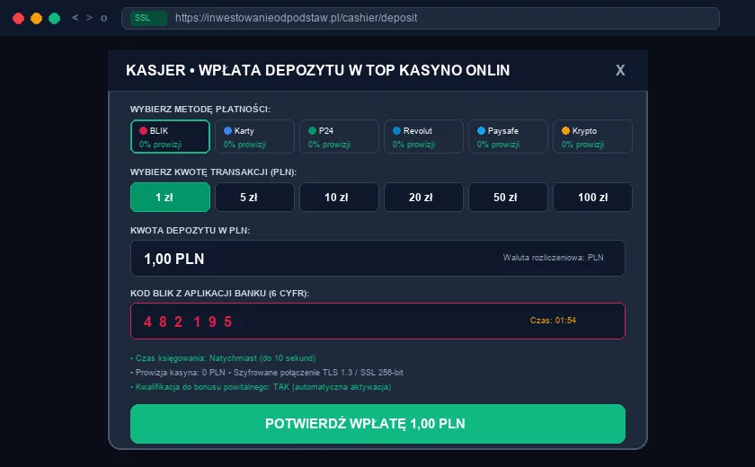 kasyno minimalny depozyt 1 zł :  wpłata BLIK przez portfel MiFinity