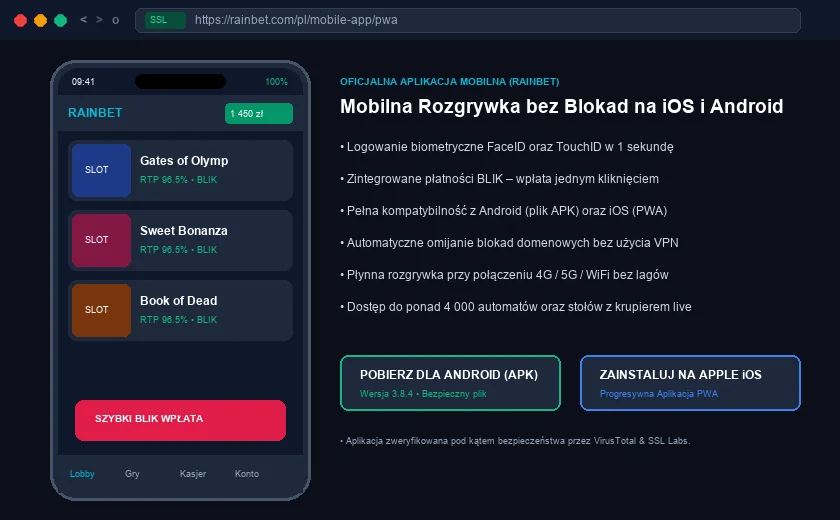 Rainbet :  aplikacja mobilna i gra na telefonie