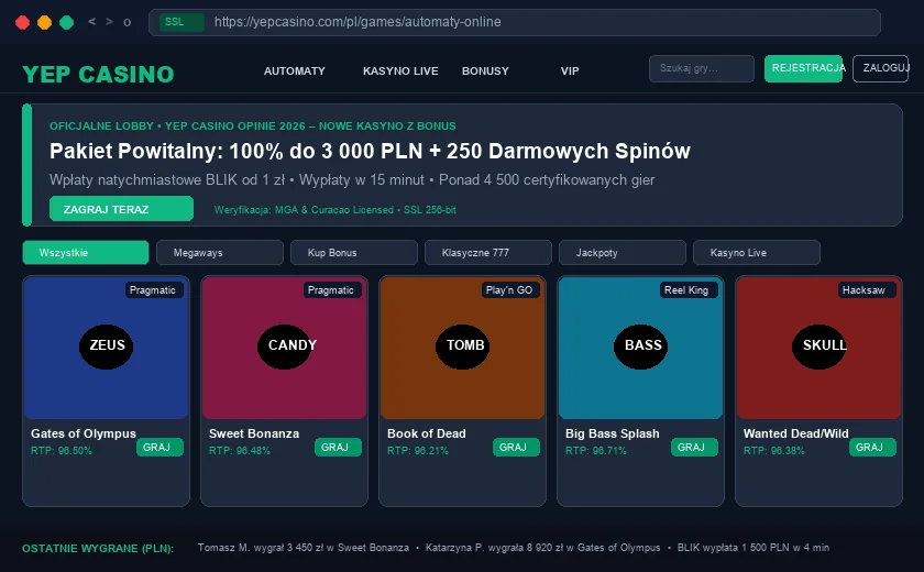 Yep Casino :  oficjalne lobby i gry w kasynie